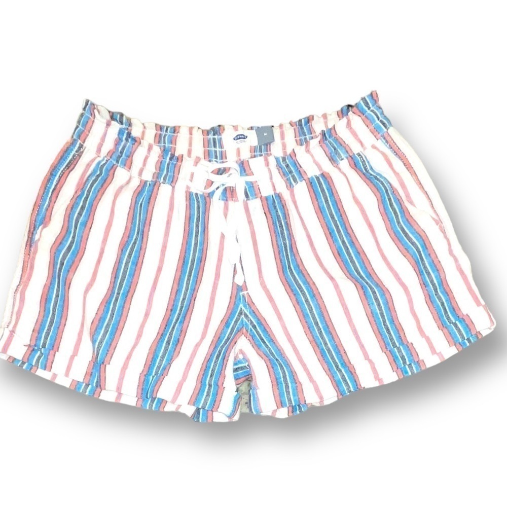 Old Navy Size M Yarn Dyed Striped Linen-blend Elastic/Drawstring Waist Shorts